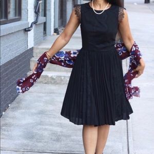Banana Republic black lace + pleated evening dress